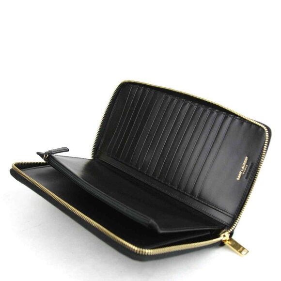 Saint Laurent YSL Men's Black/Brown Leather Zip Around Wallet - Picture 9 of 10